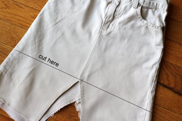 A khaki skirt with a line drawn to show where to cut.