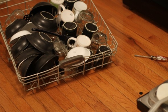 dishwasher rack on floor