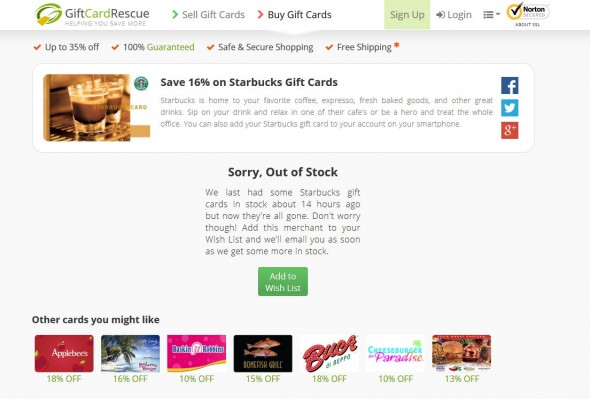 Discounted Starbucks Gift Cards Online – Buy Now! GiftCardRescue - Mozilla Firefox 3102015 72804 AM