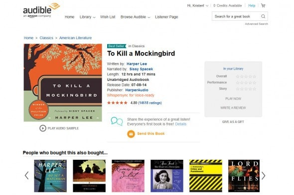 To Kill a Mockingbird Audiobook Harper Lee Audible.com - Mozilla Firefox 8242016 52705 PM