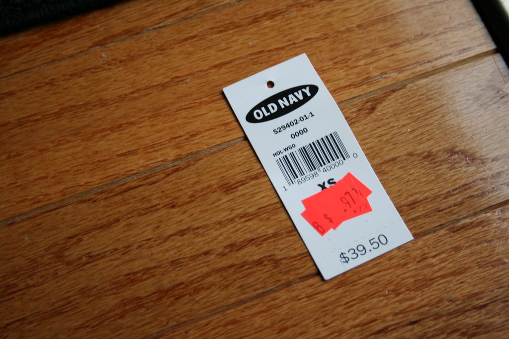 Old navy price tag sticker.
