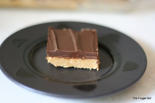 A homemade peanut butter bar on a plate