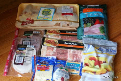 meat and other proteins from a grocery trip.