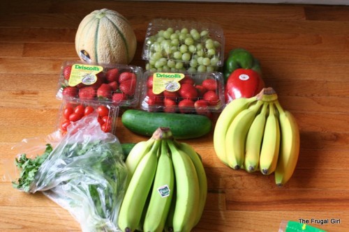 A collection of produce from Aldi, arranged on a table.