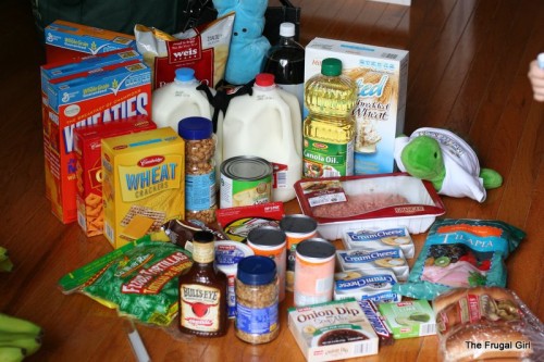 An arrangement of groceries from Aldi.
