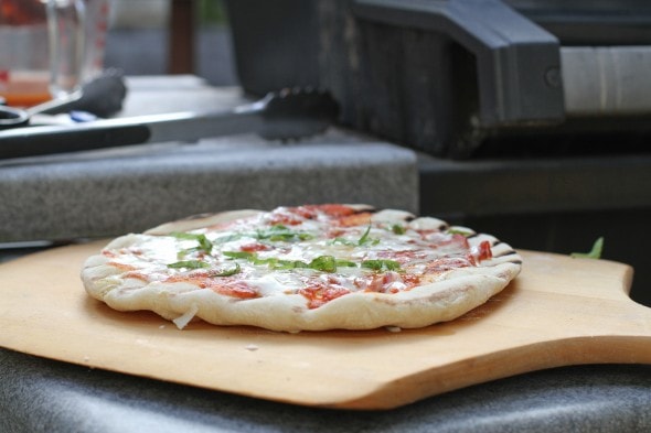 grilled pizza with basil