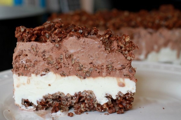 A slice of ice cream cake.