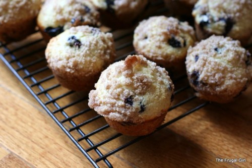 Muffins cooling on a wire rack.