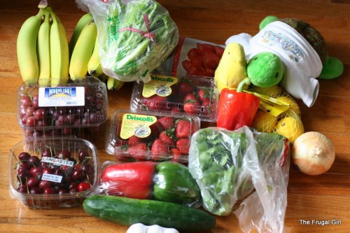 Fresh produce from a grocery shopping trip.