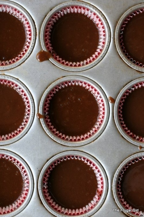 chocolate cupcakes in a tin.