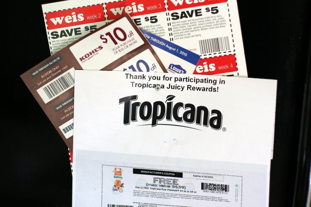 A collection of coupons in a pile.