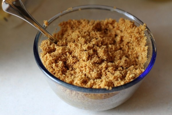 Graham cracker crumbs in a bowl.