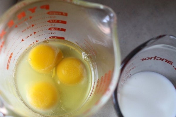 Eggs added to a cheesecake mixture