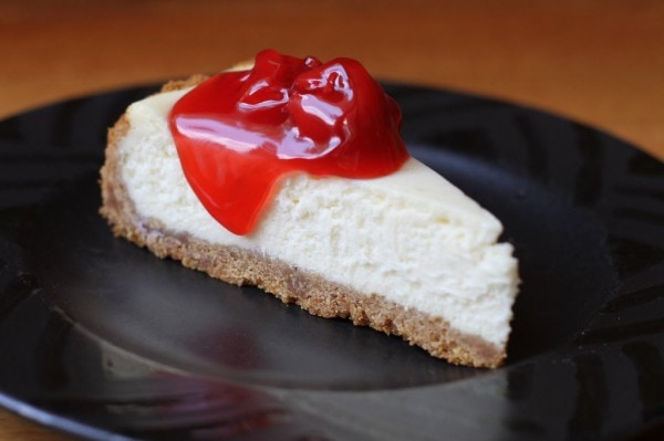 Cheesecake topped with cherry pie filling