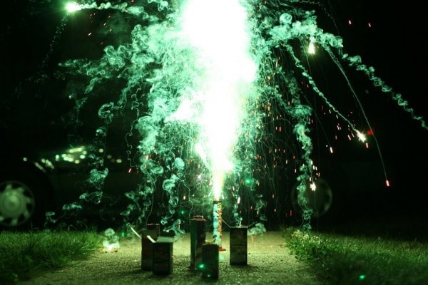 A green-toned shot of fireworks.