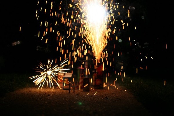 Ground based fireworks at night.