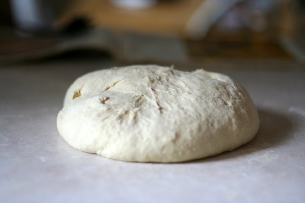 A kneaded batch of bread dough.