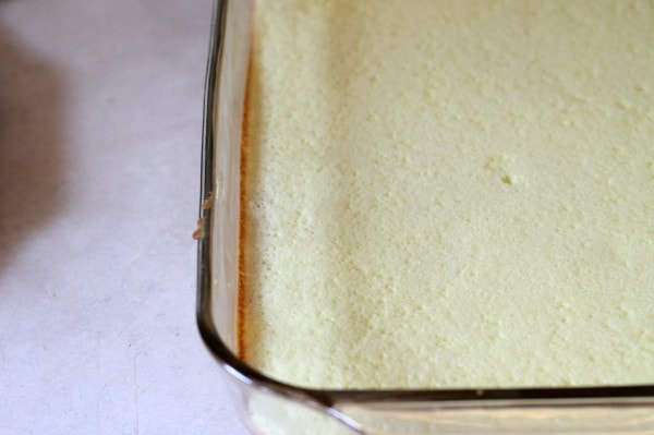 Closeup of a baked custard filling.