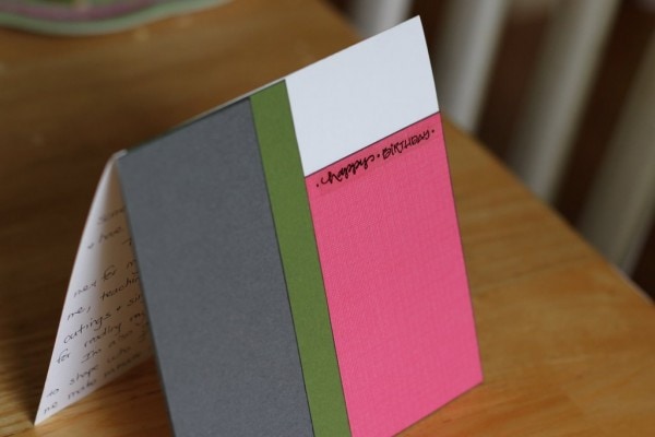 A colorblock style homemade birthday card.