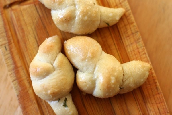 Garlic Knots on a cutting board