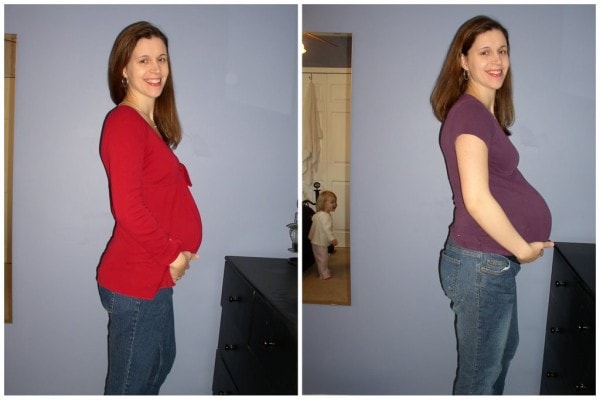 A collage of two photos of Kristen while she was pregnant with Zoe.