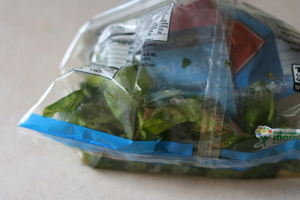 A bag of wilted spinach.