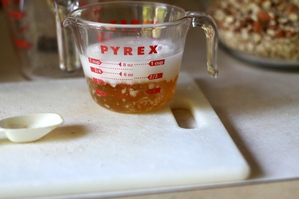 Wet ingredients for granola.