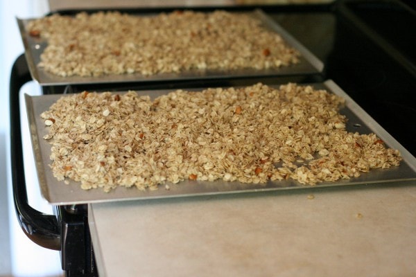 Granola on baking sheets.