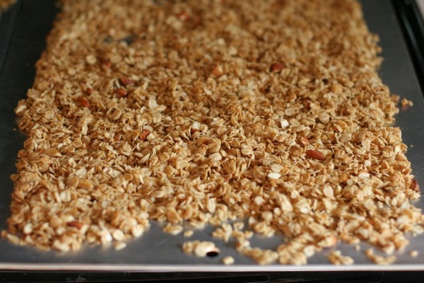 Baked granola, cooling.