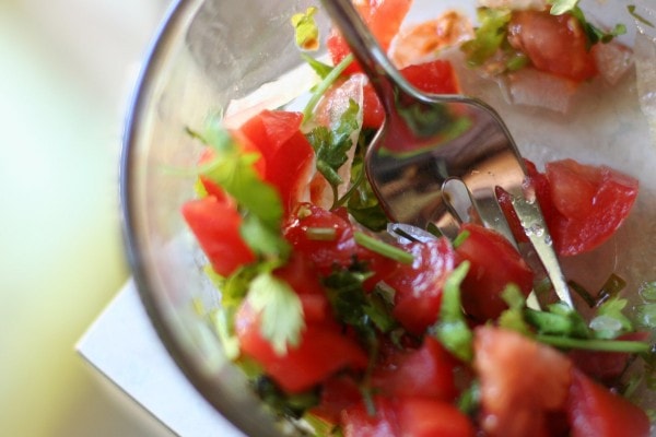 A bowl of salsa.