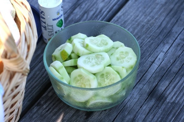 A bolw of cucumbers.