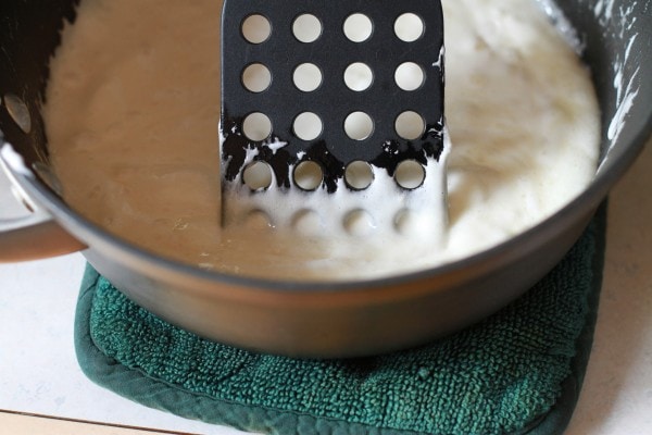 Melted marshallows in a pot.