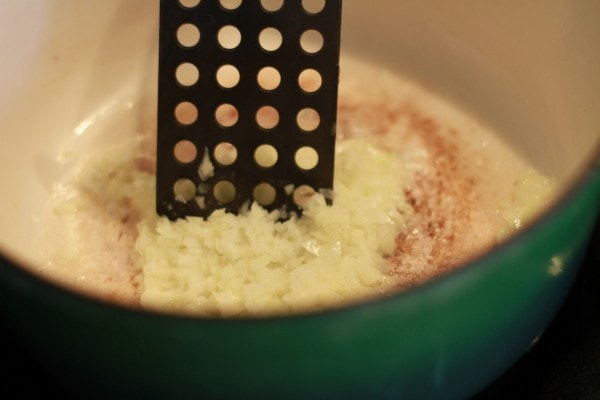 chopped onions in a pot.