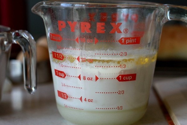 liquids in a glass measuring cup.