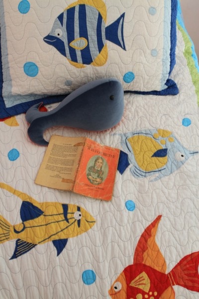 A fish quilt for a twin bed.