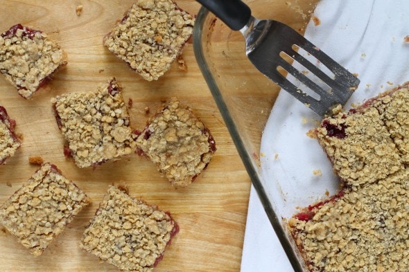 Pineapple cranberry bars, sliced.