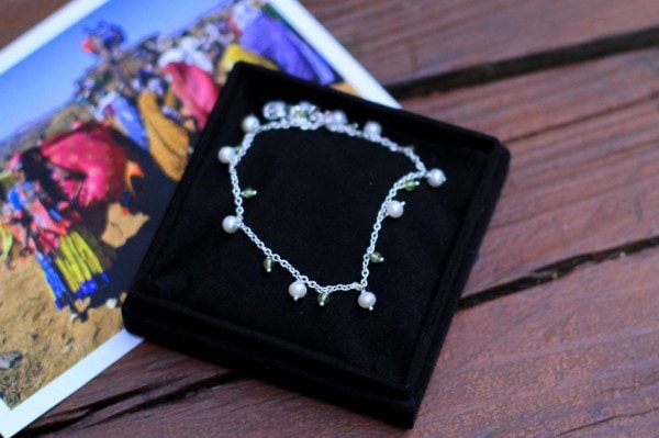 A beaded anklet.