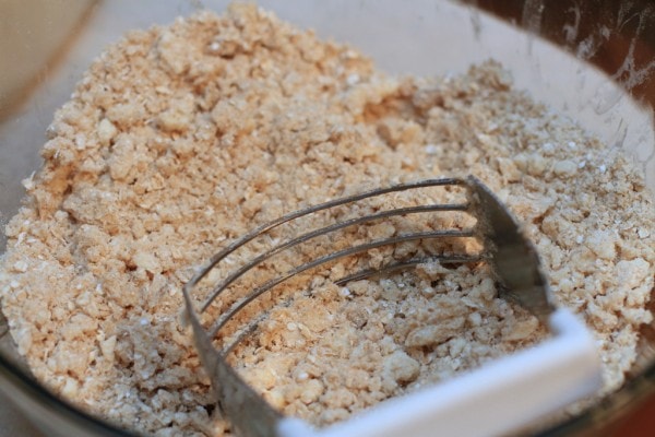 A pastry blender in a bowl of oats.