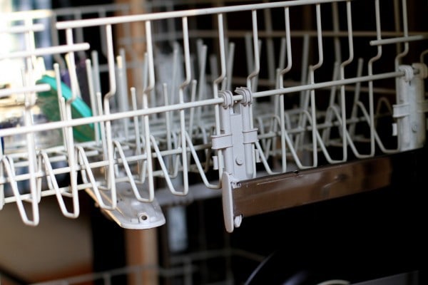 The top rack of a dishwasher.