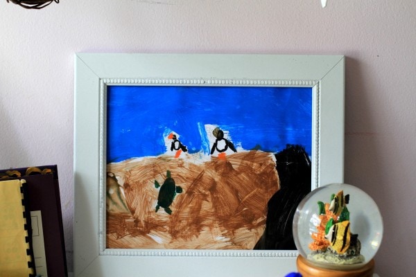 framed kid painting.