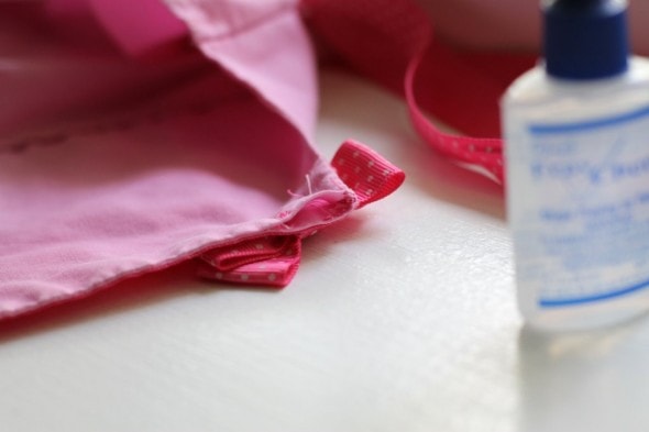 A ribbon repair on a dress.