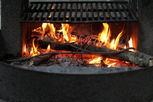 A roaring campfire