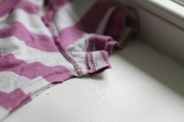 A striped tshirt underarm seam.