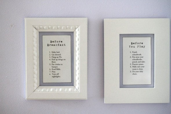 framed chore lists