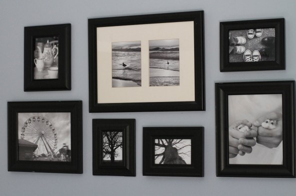 black and white photo wall