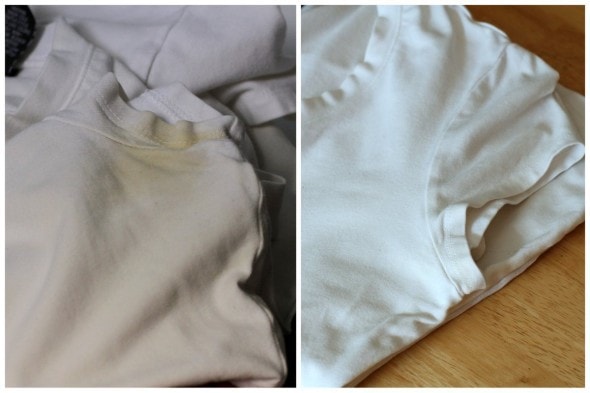 Before and after of a shirt cleaned with oxi-clean.