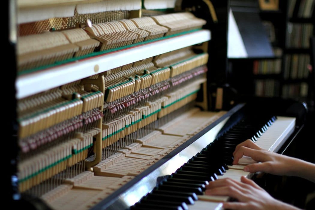 opened upright piano