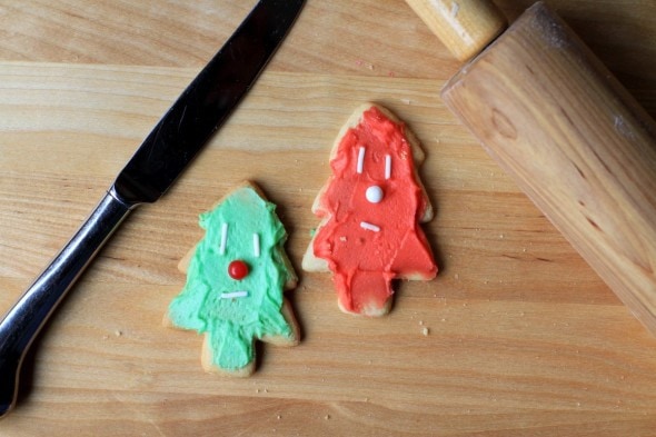 Two Christmas tree cookies.