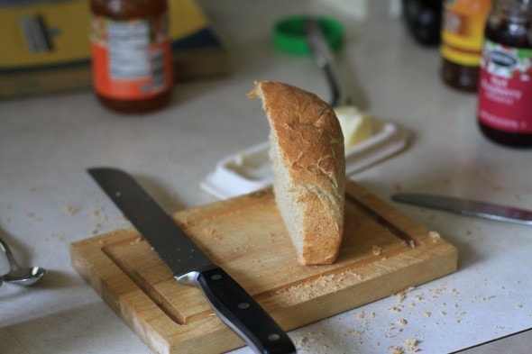 A slice of homemade bread.
