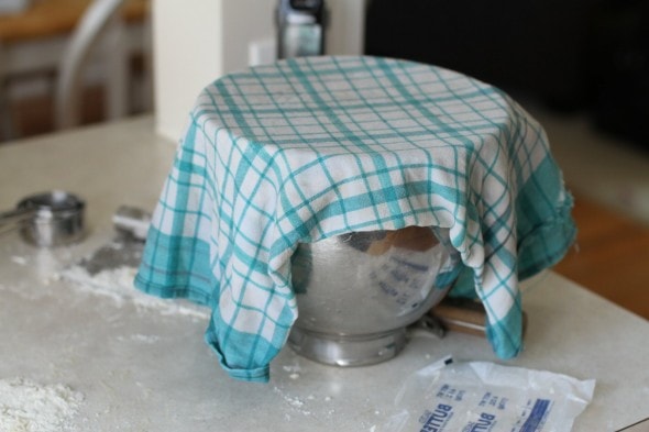 cover bread dough with a tea towel